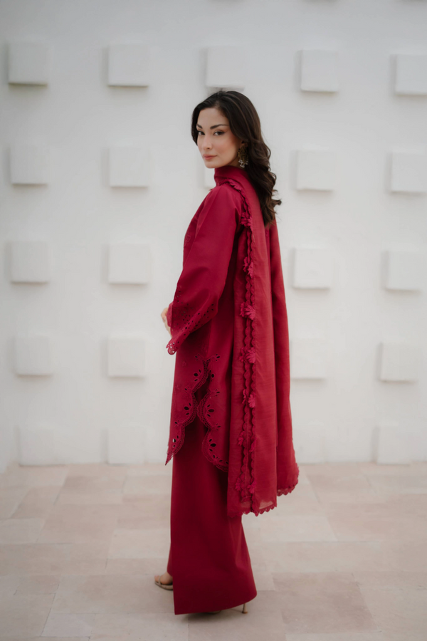 Manara by Maria Embroidered Chiffon 3 Piece Suit CRIMSON - Festive Collection