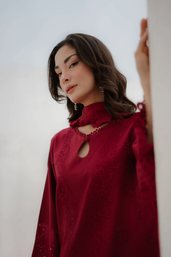 Manara by Maria Embroidered Chiffon 3 Piece Suit CRIMSON - Festive Collection