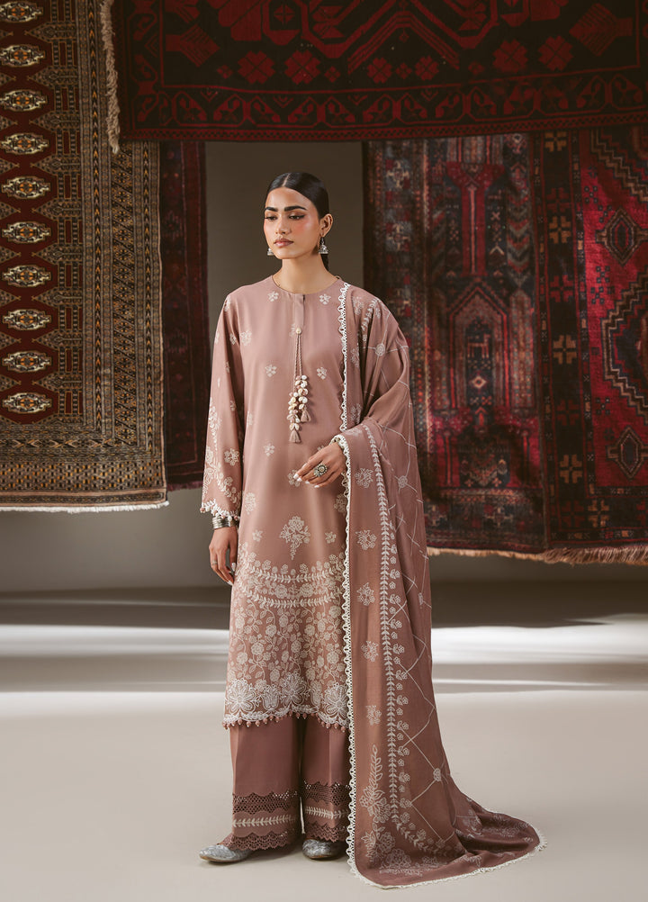 Cross Stitch Unstitched Printed Linen 3 Piece Suit CS25UW Cocoa Musk - Winter Collection