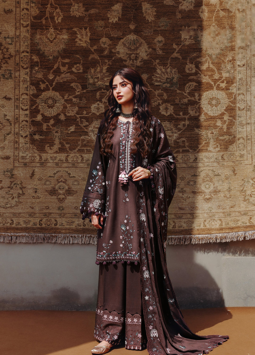 Cross Stitch Unstitched Embroidered Marina 3 Piece Suit CS25UW Deep Walnut - Winter Collection