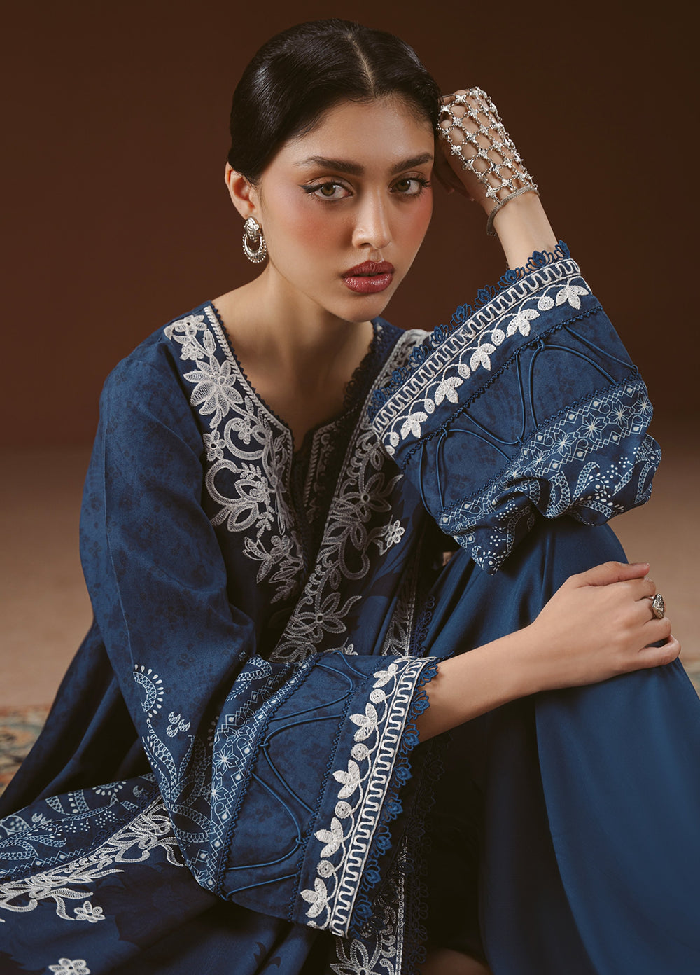 Cross Stitch Unstitched Embroidered Linen 3 Piece Suit CS25UW Misted Teal - Winter Collection