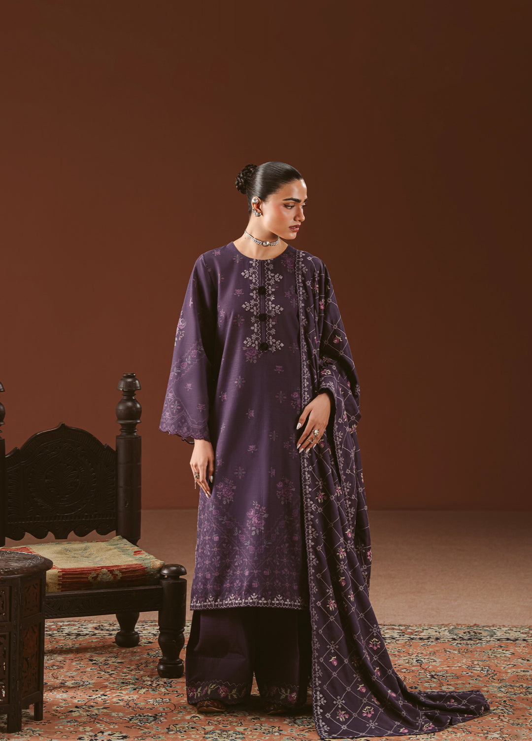 Cross Stitch Unstitched Printed Khaddar 3 Piece Suit CS25UW Purple Mosaic - Winter Collection