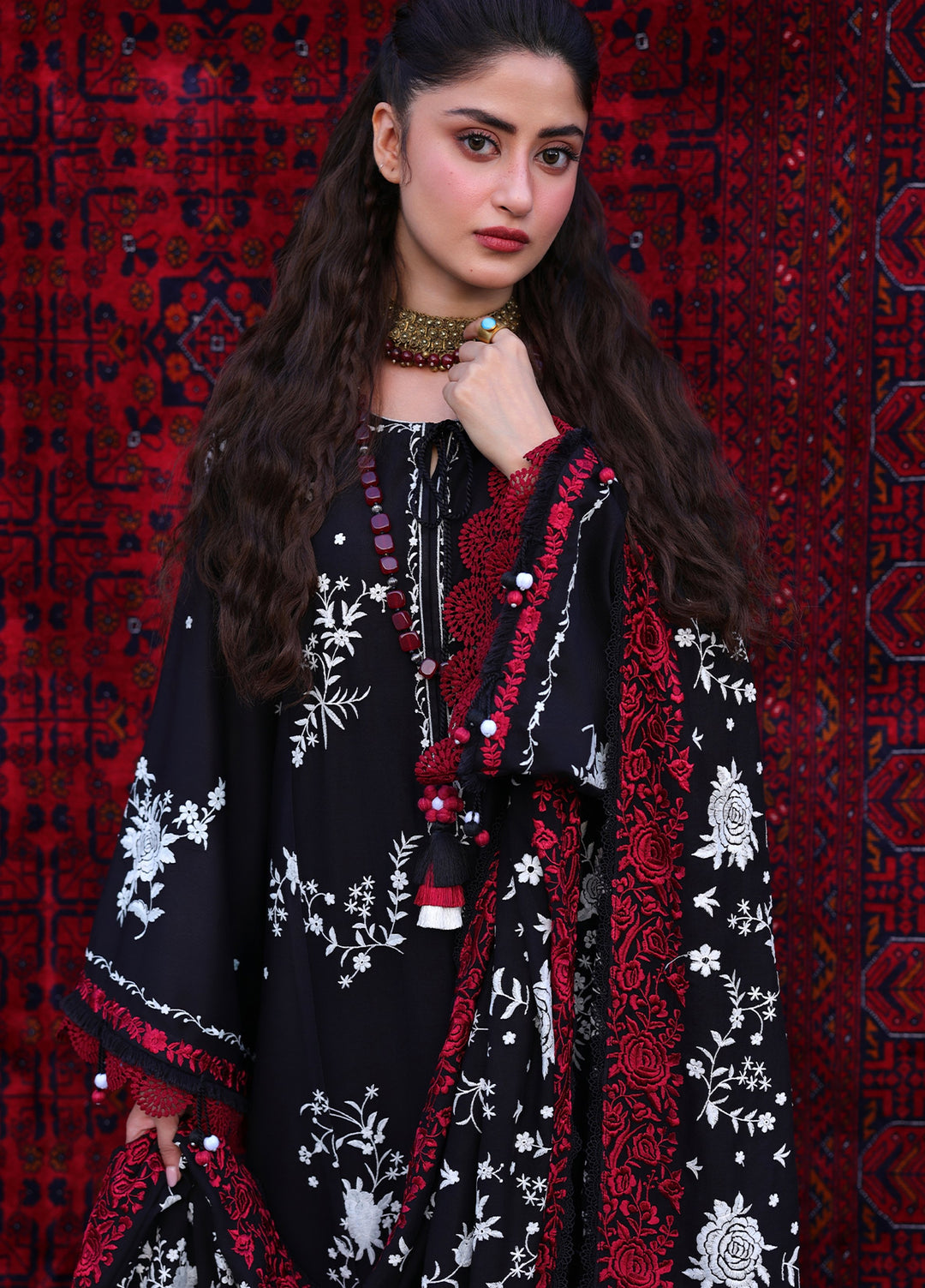 Cross Stitch Unstitched Embroidered Marina 3 Piece Suit CS25UW Raven Orchid - Winter Collection