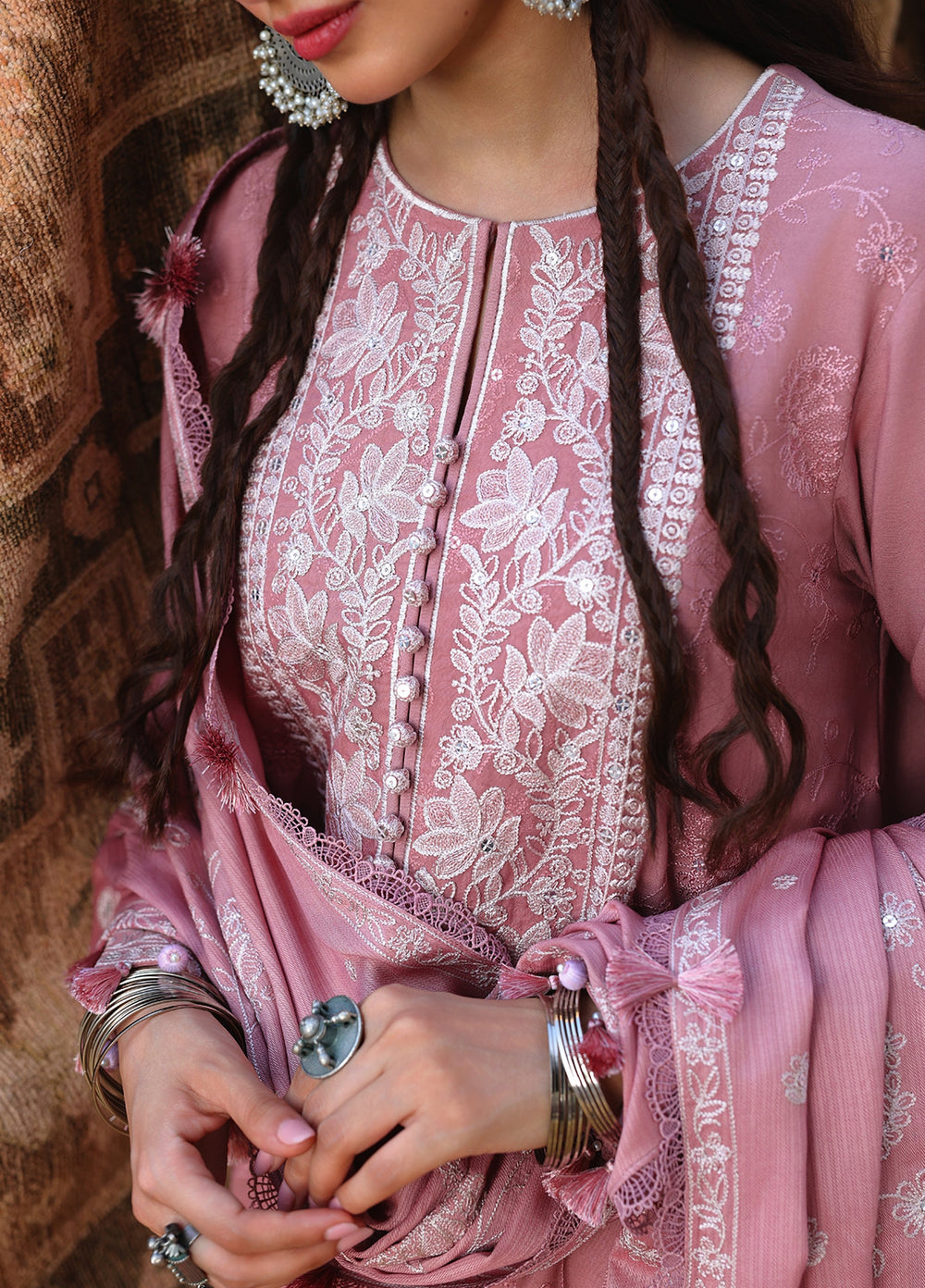 Cross Stitch Unstitched Embroidered Linen 3 Piece Suit CS25UW Rose Melody - Winter Collection