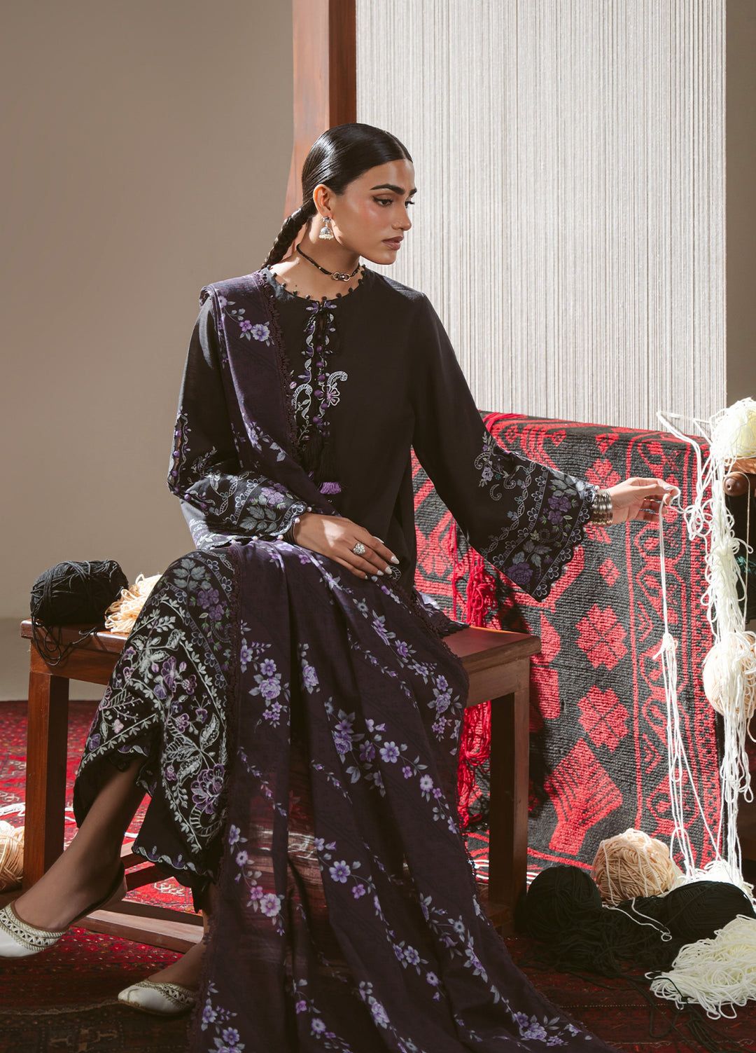 Cross Stitch Unstitched Printed Khaddar 3 Piece Suit CS25UW Sable Floret - Winter Collection