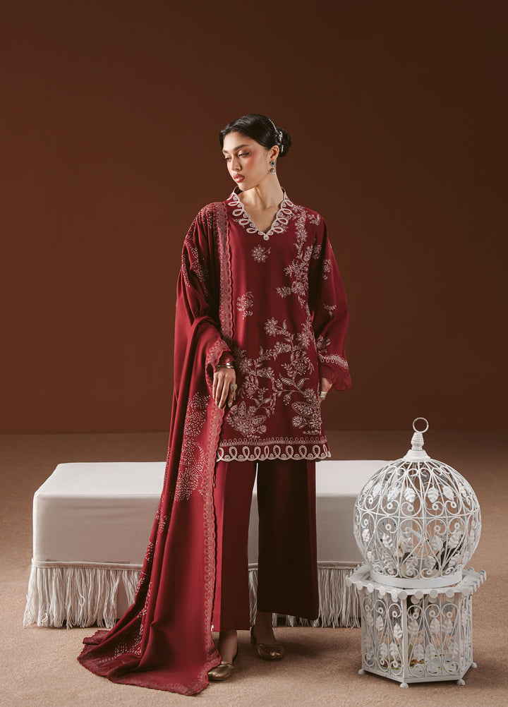 Cross Stitch Unstitched Embroidered Linen 3 Piece Suit CS25UW Scarlet Ink - Winter Collection