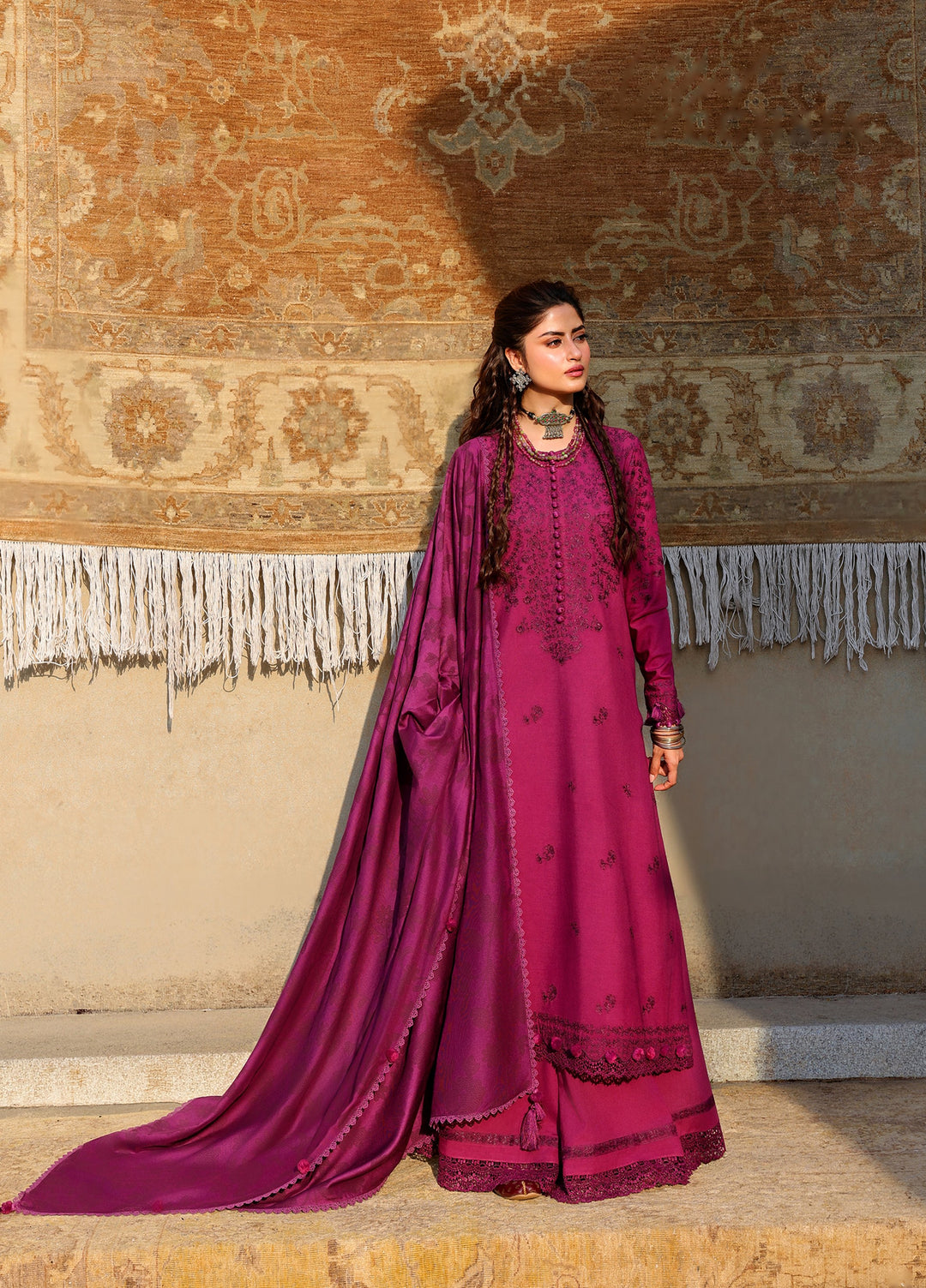 Cross Stitch Unstitched Embroidered Linen 3 Piece Suit CS25UW Velvet Fuchsia - Winter Collection