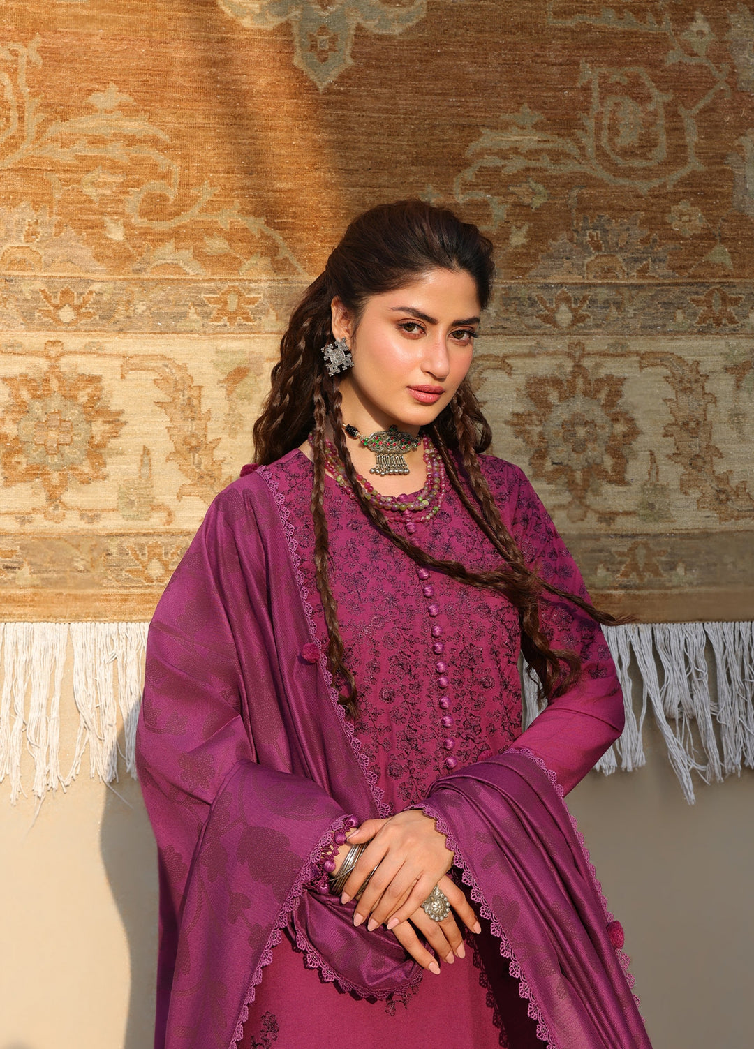 Cross Stitch Unstitched Embroidered Linen 3 Piece Suit CS25UW Velvet Fuchsia - Winter Collection