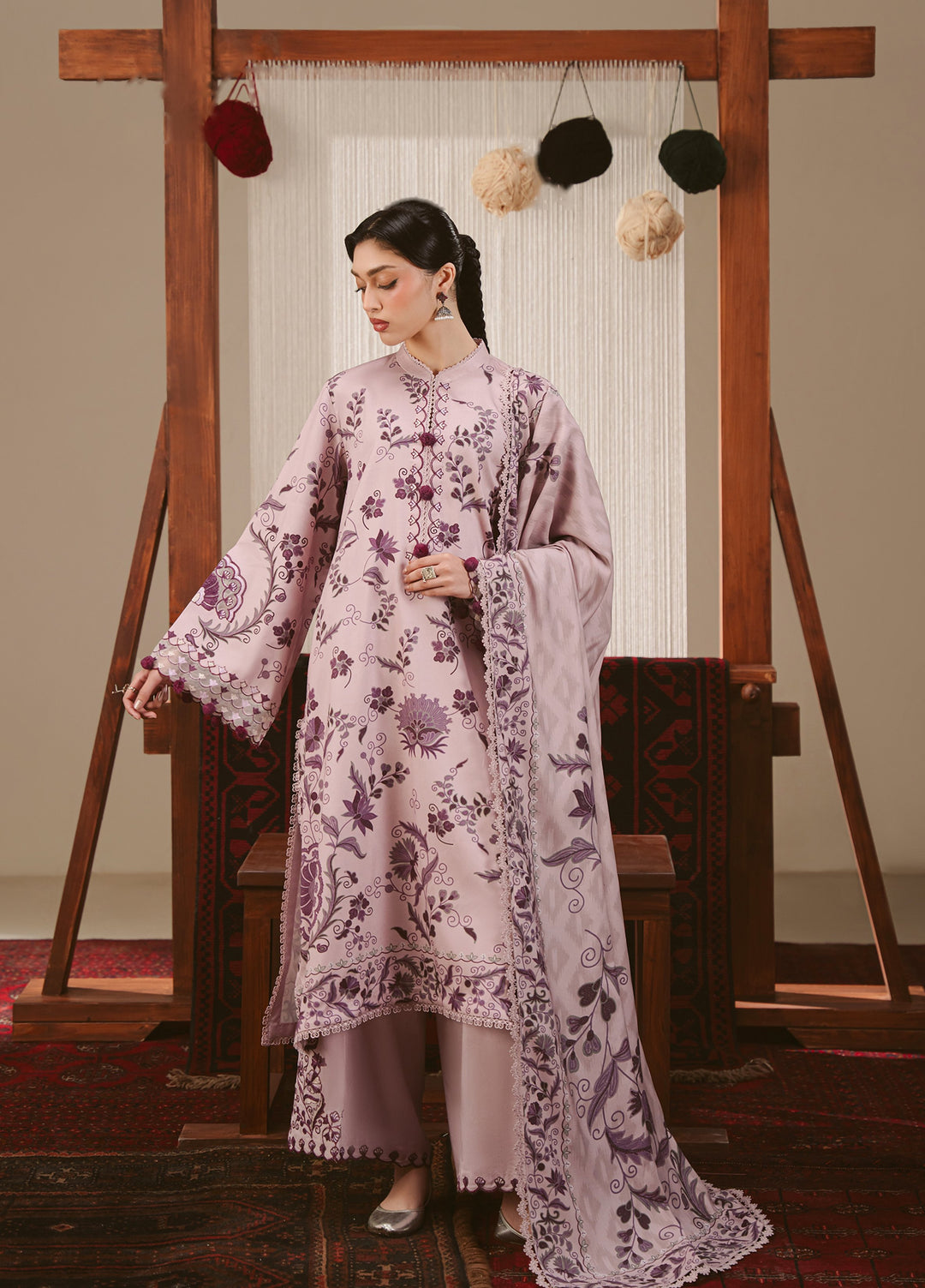 Cross Stitch Unstitched Printed Marina 3 Piece Suit CS25UW Violet Mist - Winter Collection