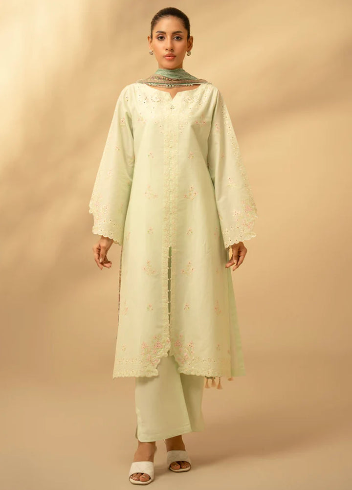 Zouj Chikankari Lawn Suits Unstitched 3 Piece ZJ25CL D-01 Pistachio Essence - Summer Collection