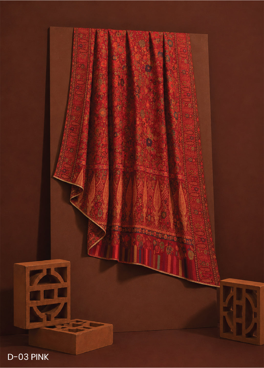 Sanaulla Exclusive Range RTW Printed Woven Shawl D-03 PINK - Winter Collection
