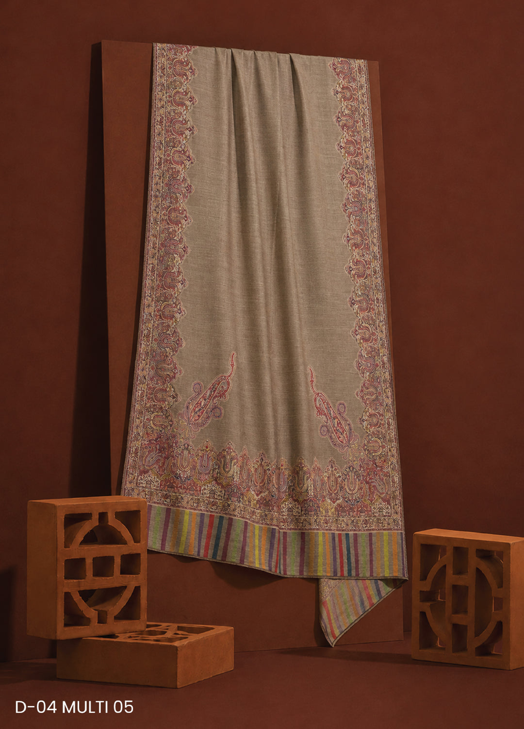 Sanaulla Exclusive Range RTW Embroidered Woven Shawl D-04 MULTI 05 - Winter Collection