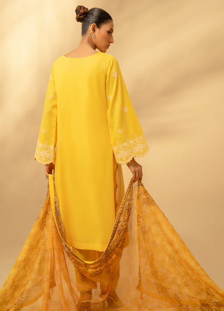 Zouj Chikankari Lawn Suits Unstitched 3 Piece ZJ25CL D-05 Honey Yellow - Summer Collection