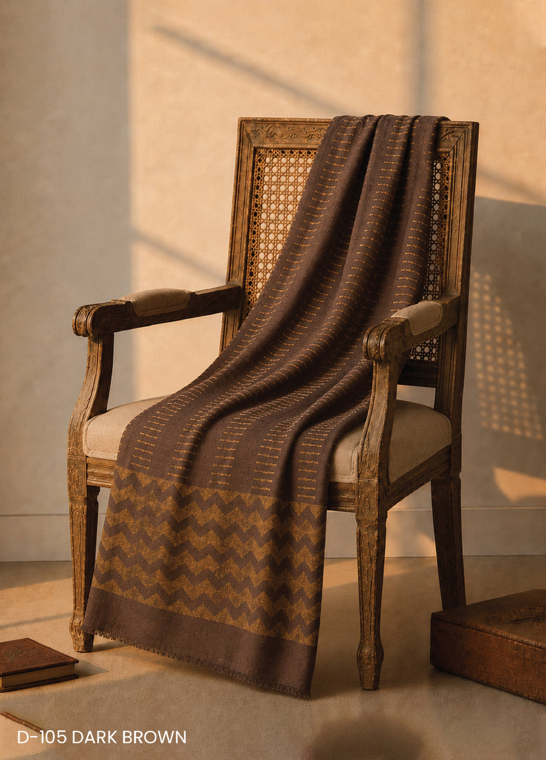 Sanaulla Exclusive Range RTW Printed Woven Shawl D-105 DARK BROWN - Winter Collection