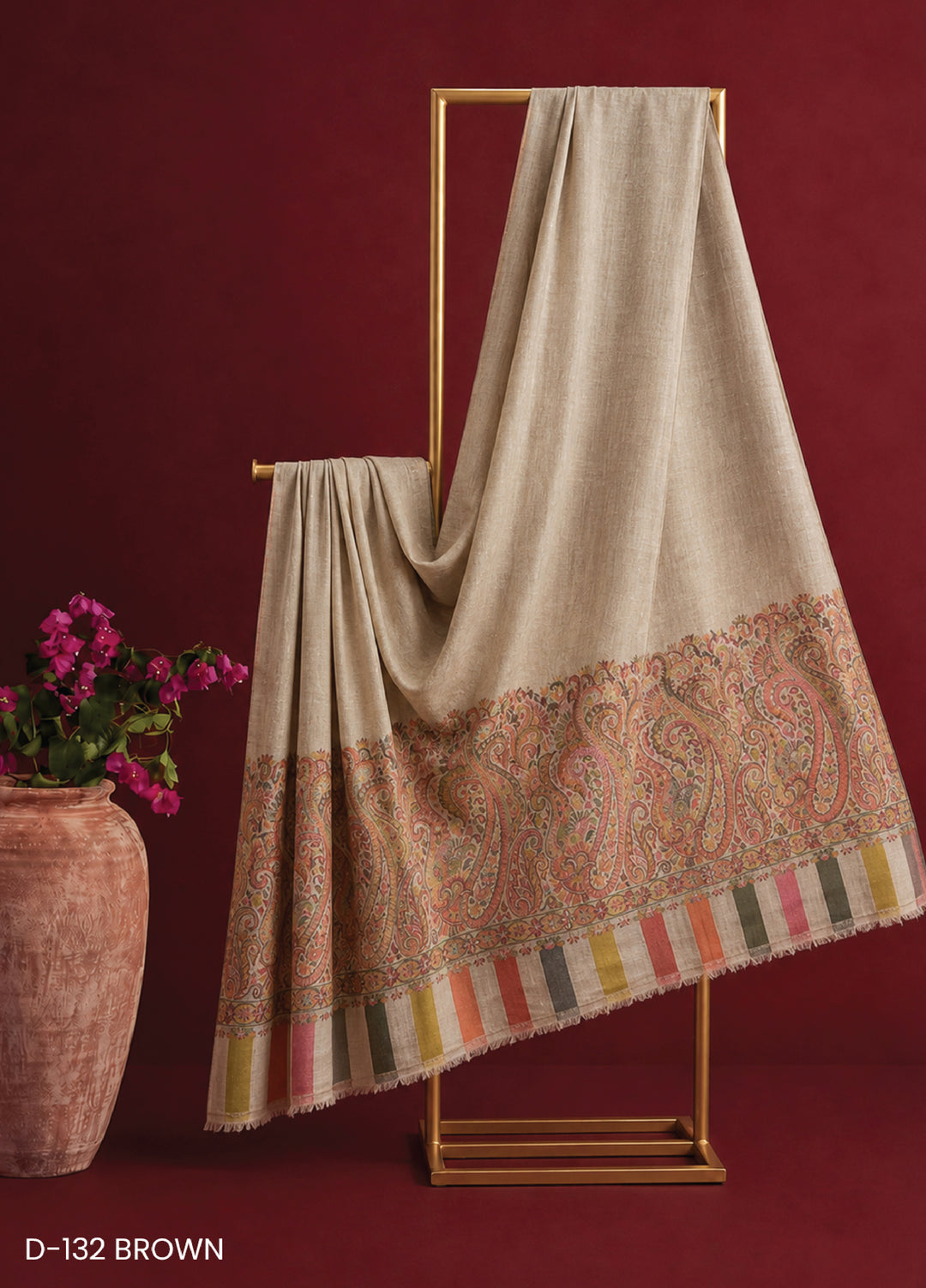 Sanaulla Exclusive Range RTW Printed Woven Shawl D-132 BROWN - Winter Collection