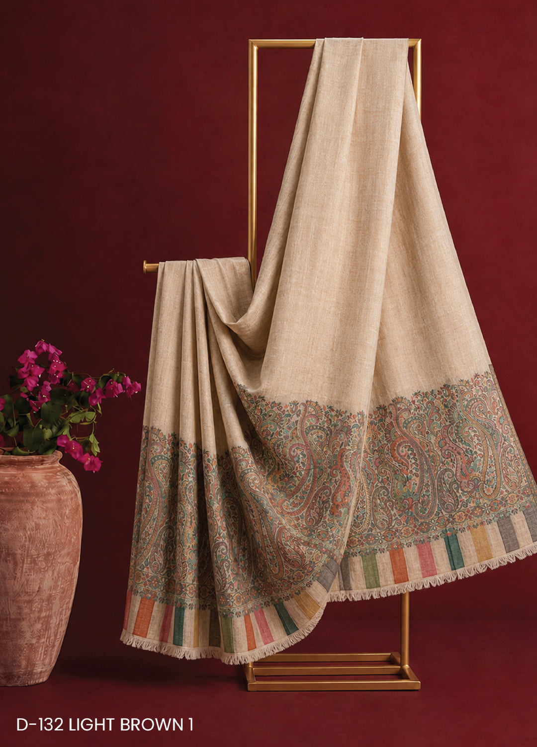 Sanaulla Exclusive Range RTW Printed Woven Shawl D-132 LIGHT BROWN 1 - Winter Collection