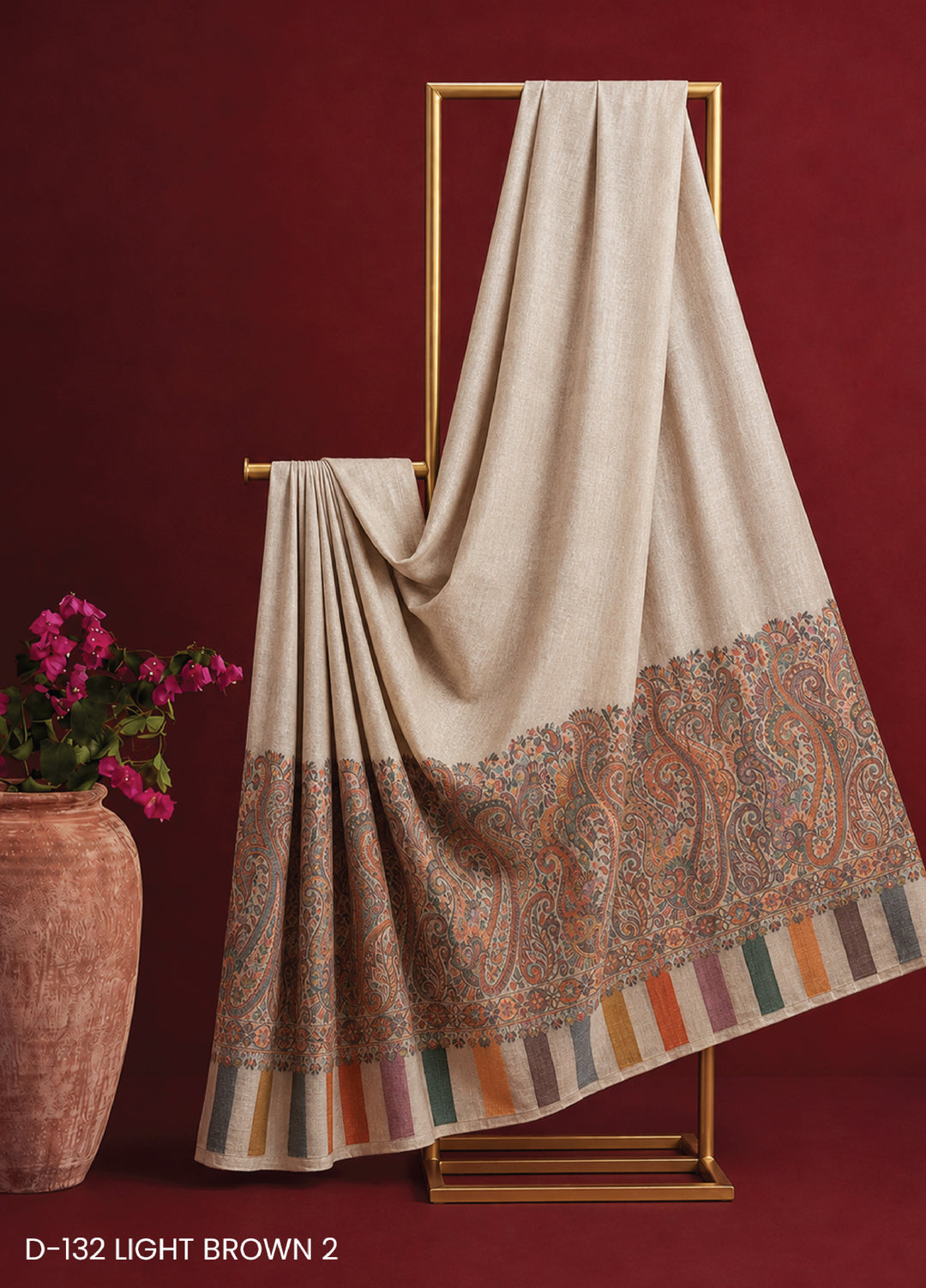 Sanaulla Exclusive Range RTW Printed Woven Shawl D-132 LIGHT BROWN 2 - Winter Collection