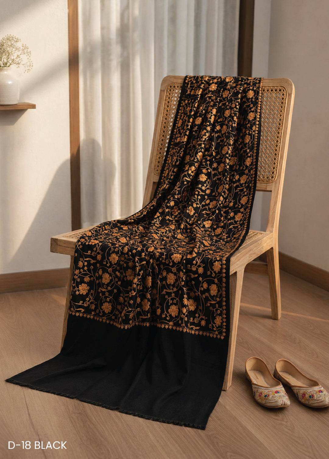 Sanaulla Exclusive Range RTW Embroidered Woven Shawl D-18 BLACK - Winter Collection