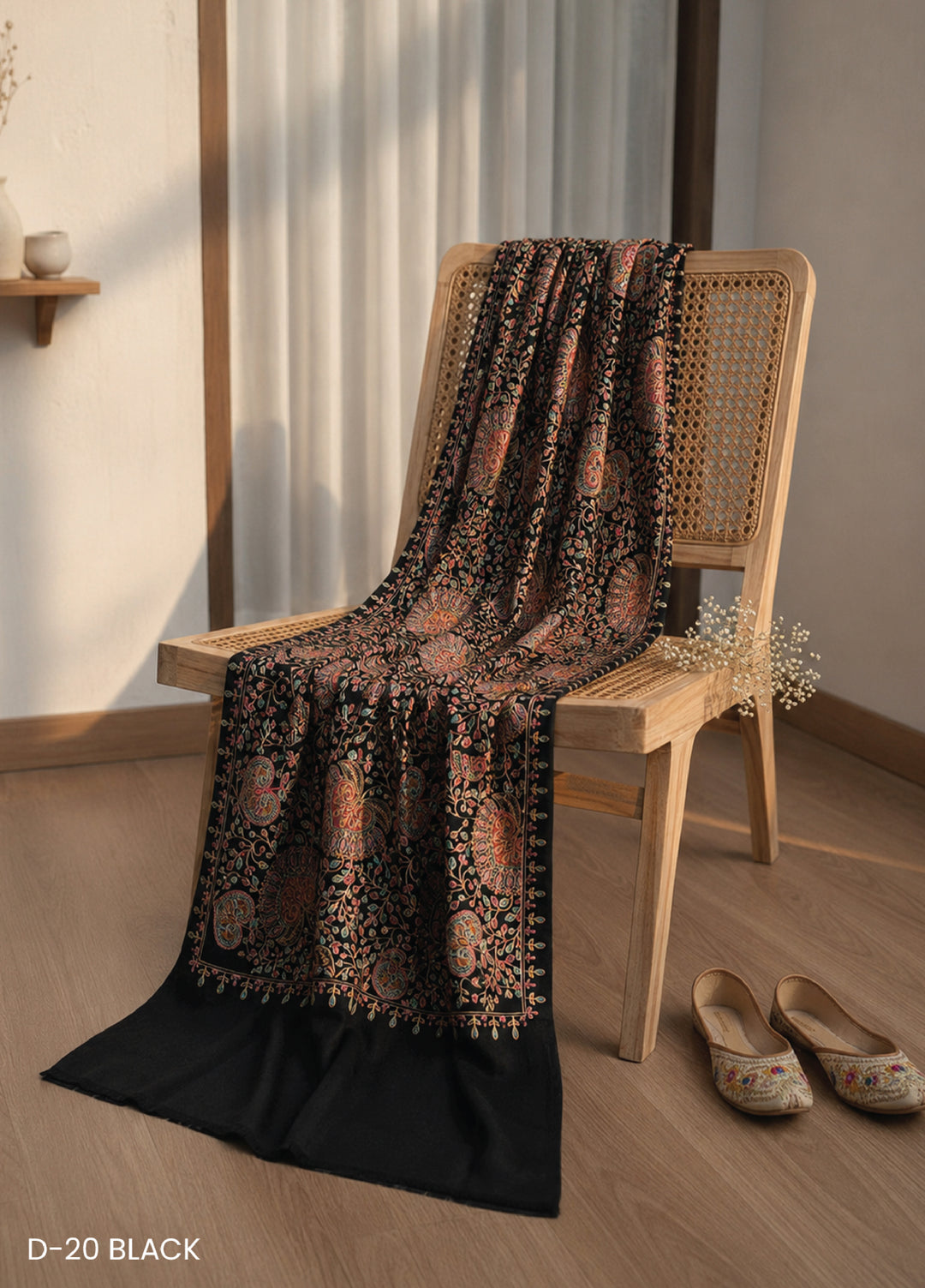 Sanaulla Exclusive Range RTW Printed Woven Shawl D-20 BLACK - Winter Collection