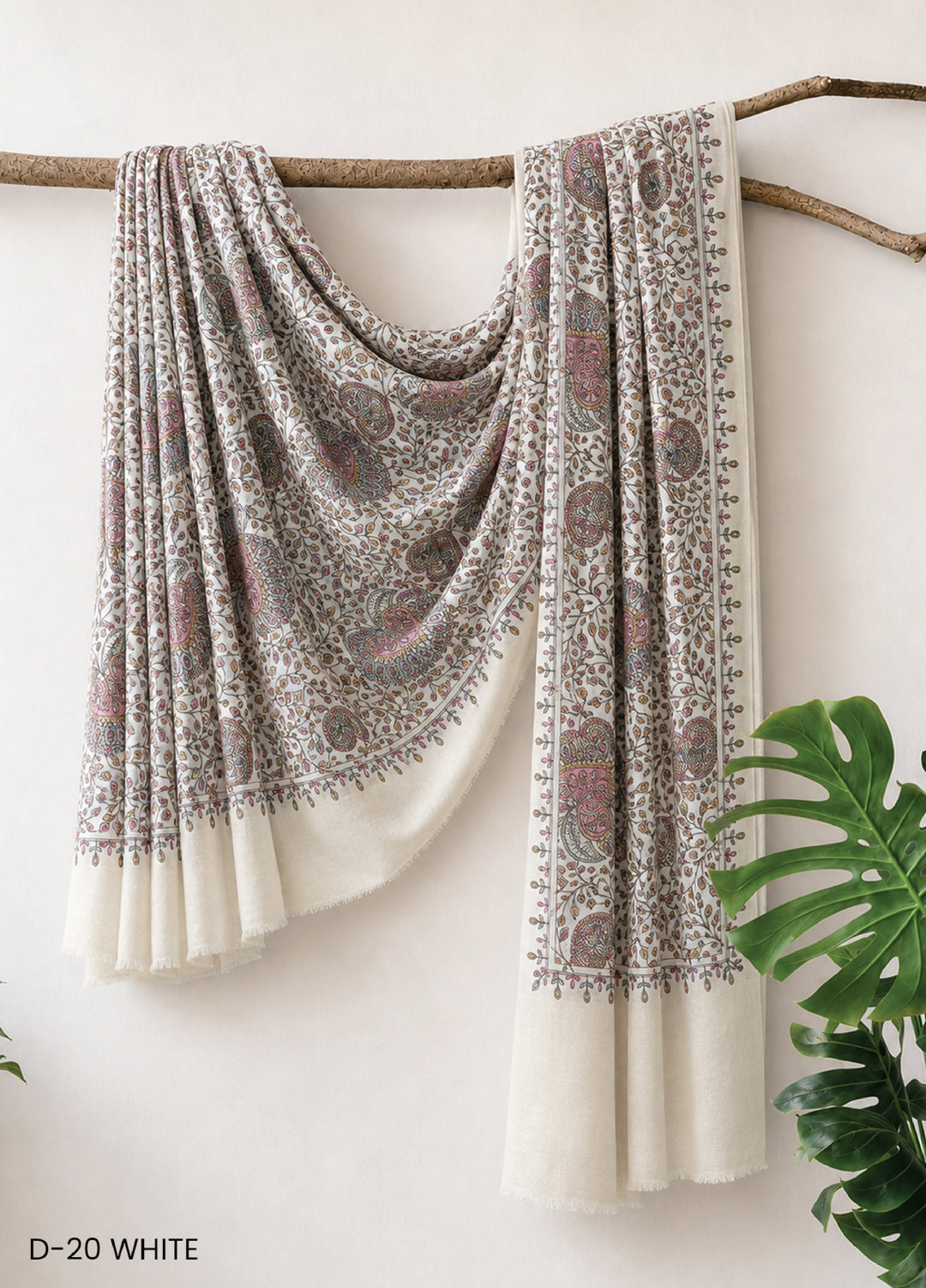 Sanaulla Exclusive Range RTW Printed Woven Shawl D-20 WHITE - Winter Collection