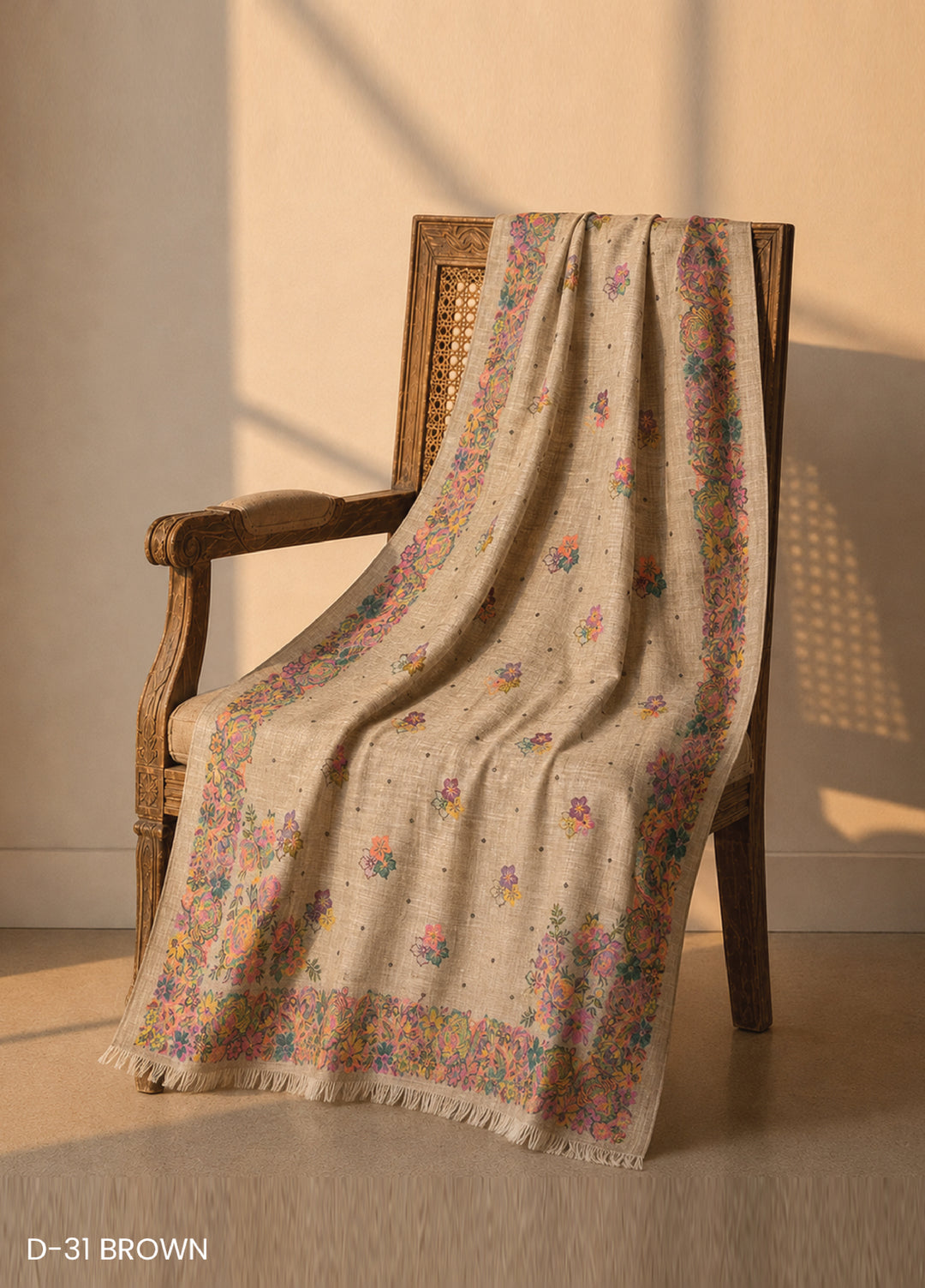 Sanaulla Exclusive Range RTW Printed Woven Shawl D-31 BROWN - Winter Collection