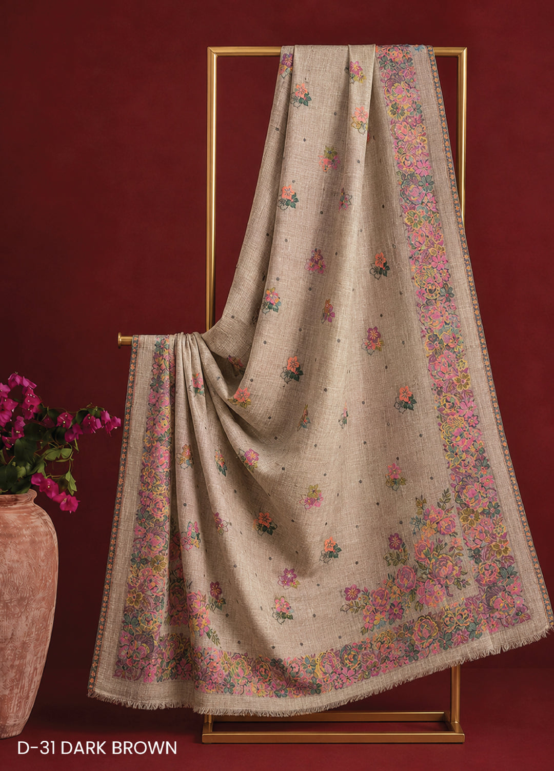 Sanaulla Exclusive Range RTW Printed Woven Shawl D-31 DARK BROWN - Winter Collection
