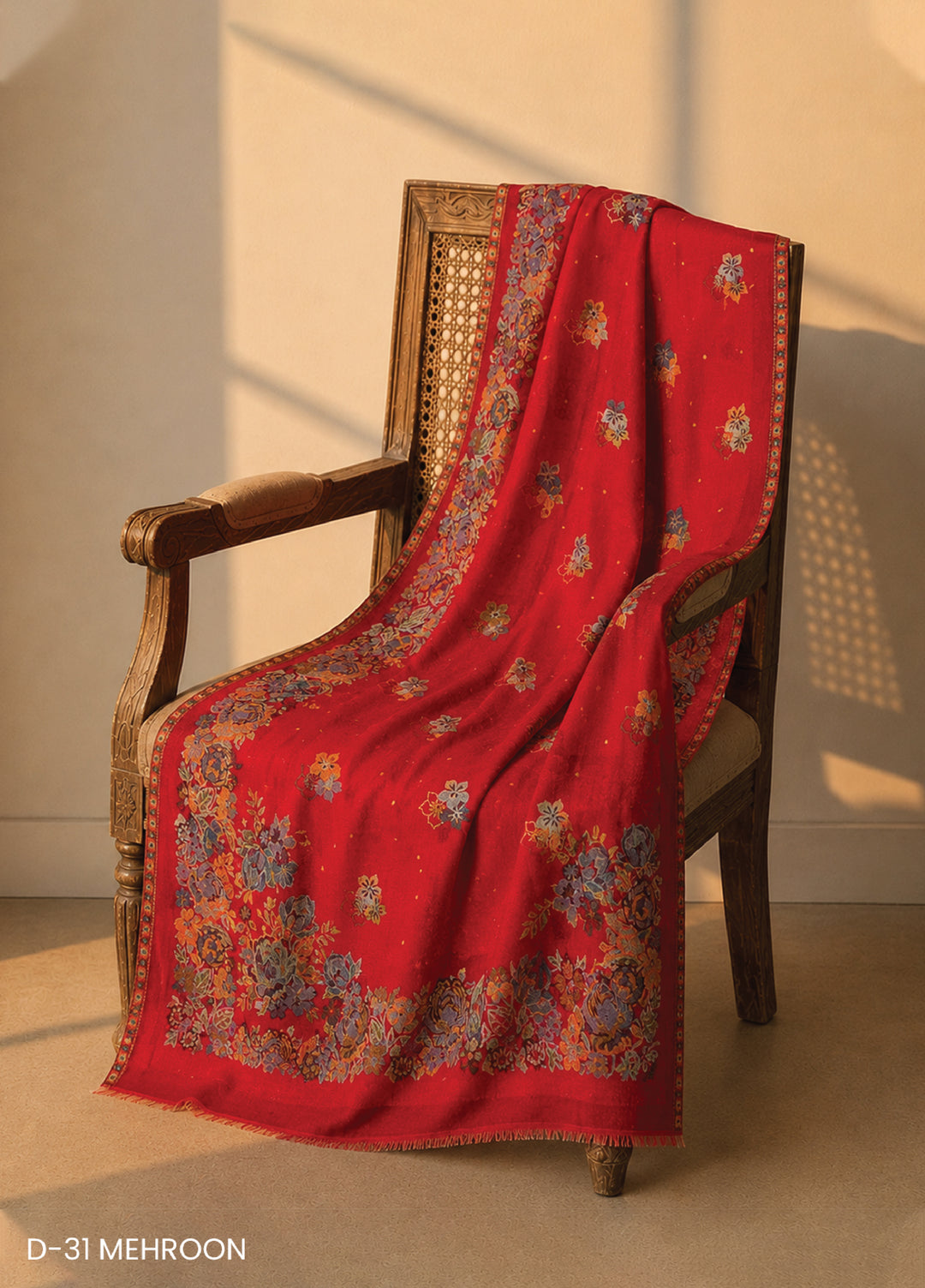 Sanaulla Exclusive Range RTW Printed Woven Shawl D-31 MEHROON - Winter Collection