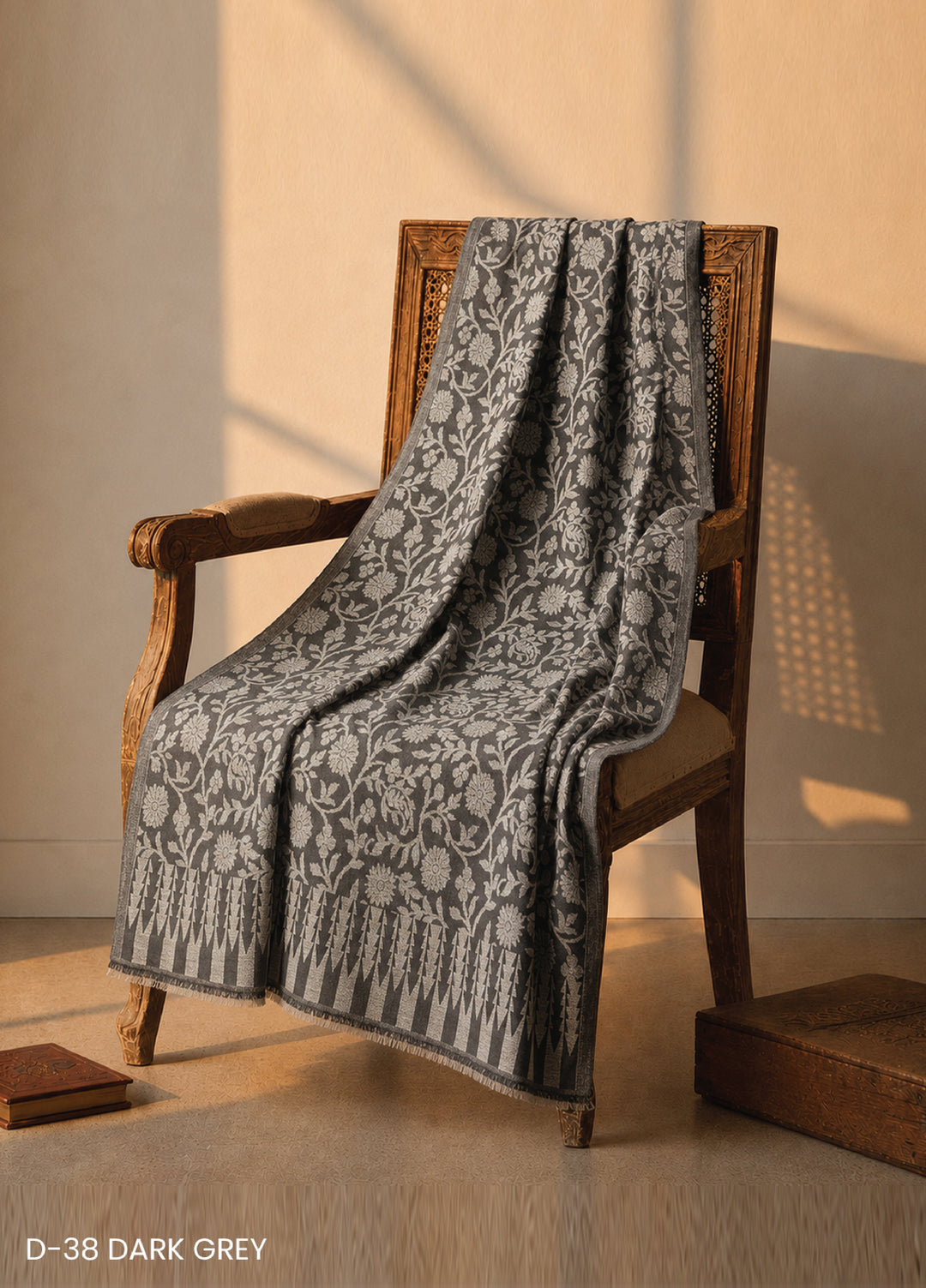 Sanaulla Exclusive Range RTW Printed Woven Shawl D-38 DARK GREY - Winter Collection