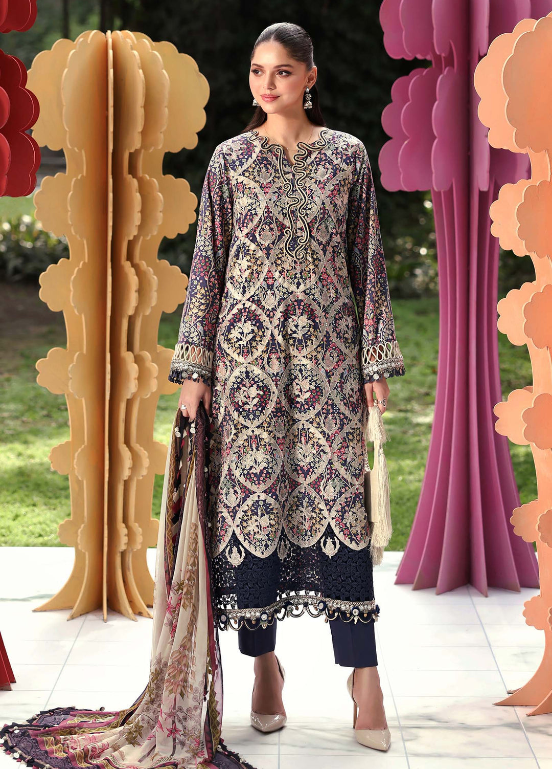 M Prints by Maria B Unstitched Embroidered Lawn 3 Piece Suit MB26UME 3B - Eid Collection