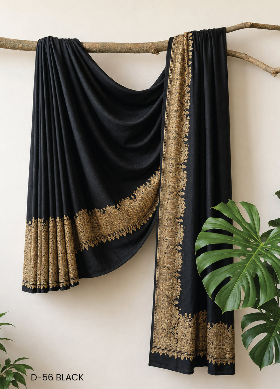 Sanaulla Exclusive Range RTW Embroidered Woven Shawl D-56 BLACK - Winter Collection