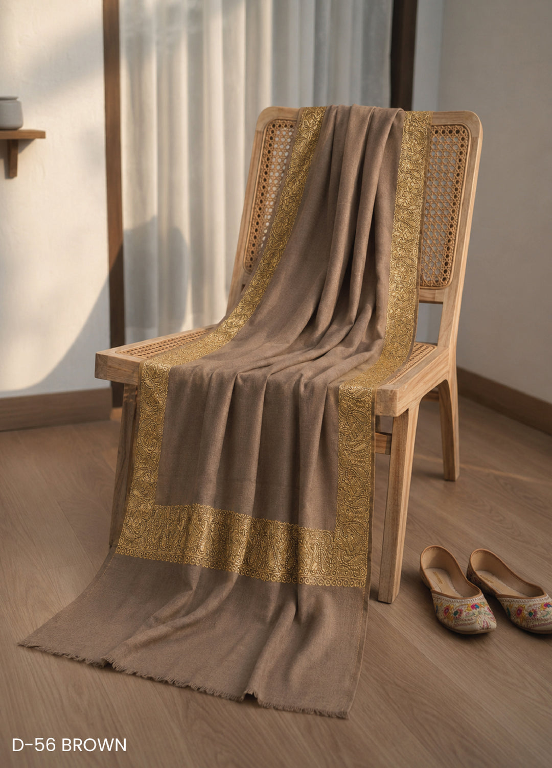 Sanaulla Exclusive Range RTW Embroidered Woven Shawl D-56 BROWN - Winter Collection