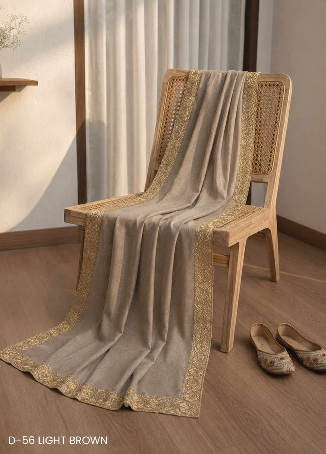 Sanaulla Exclusive Range RTW Embroidered Woven Shawl D-56 LIGHT BROWN - Winter Collection