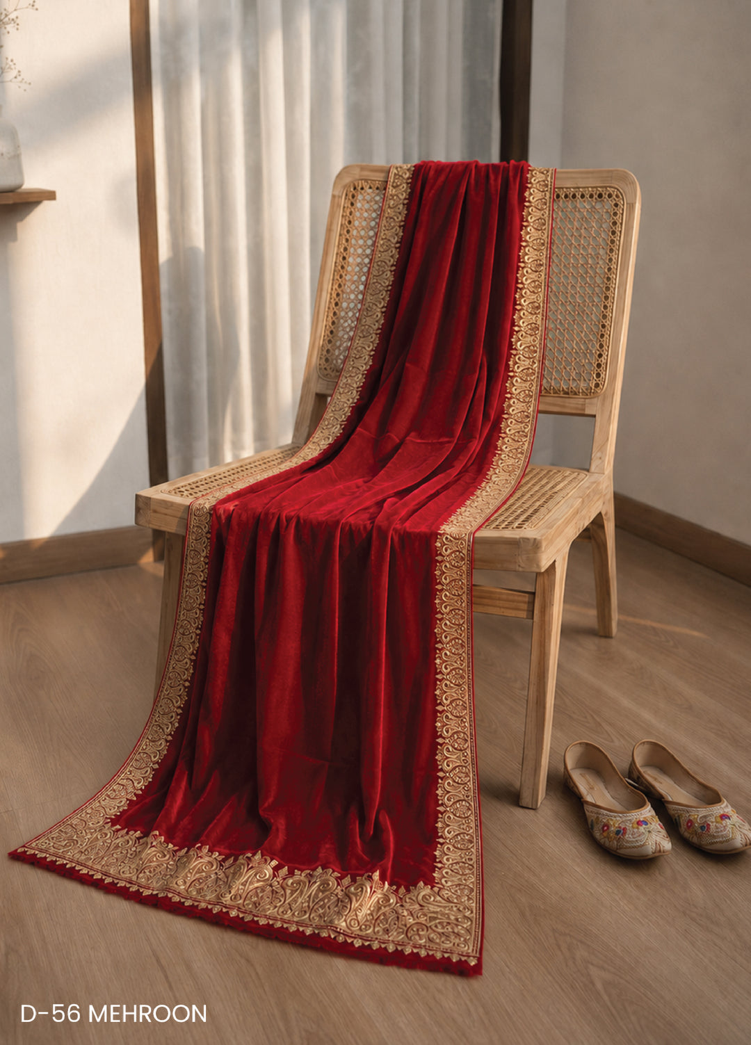 Sanaulla Exclusive Range RTW Embroidered Woven Shawl D-56 MEHROON - Winter Collection