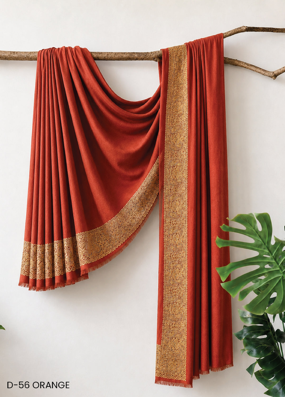 Sanaulla Exclusive Range RTW Embroidered Woven Shawl D-56 ORANGE - Winter Collection