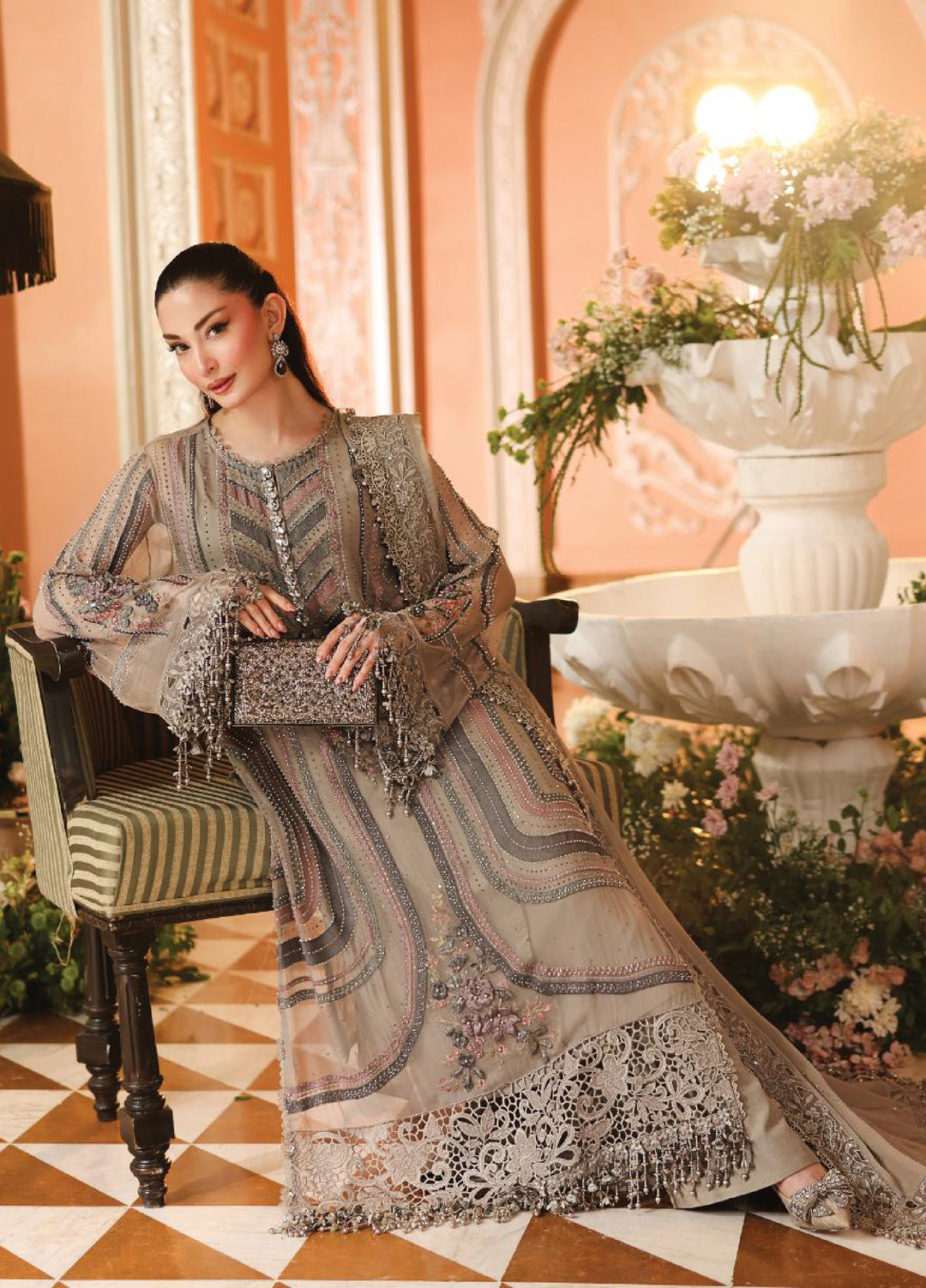 Maria B Unstitched Embroidered Chiffon 3 Piece Suit MB26UCF D1 - Festive Collection