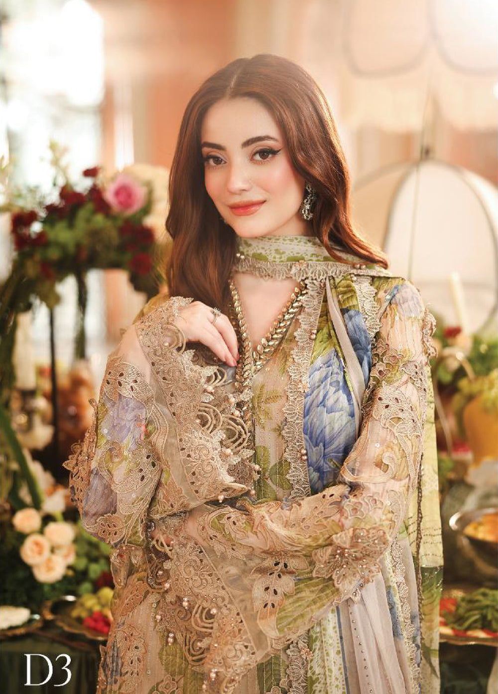 Maria B Unstitched Embroidered Chiffon 3 Piece Suit MB26UCF D3 - Festive Collection
