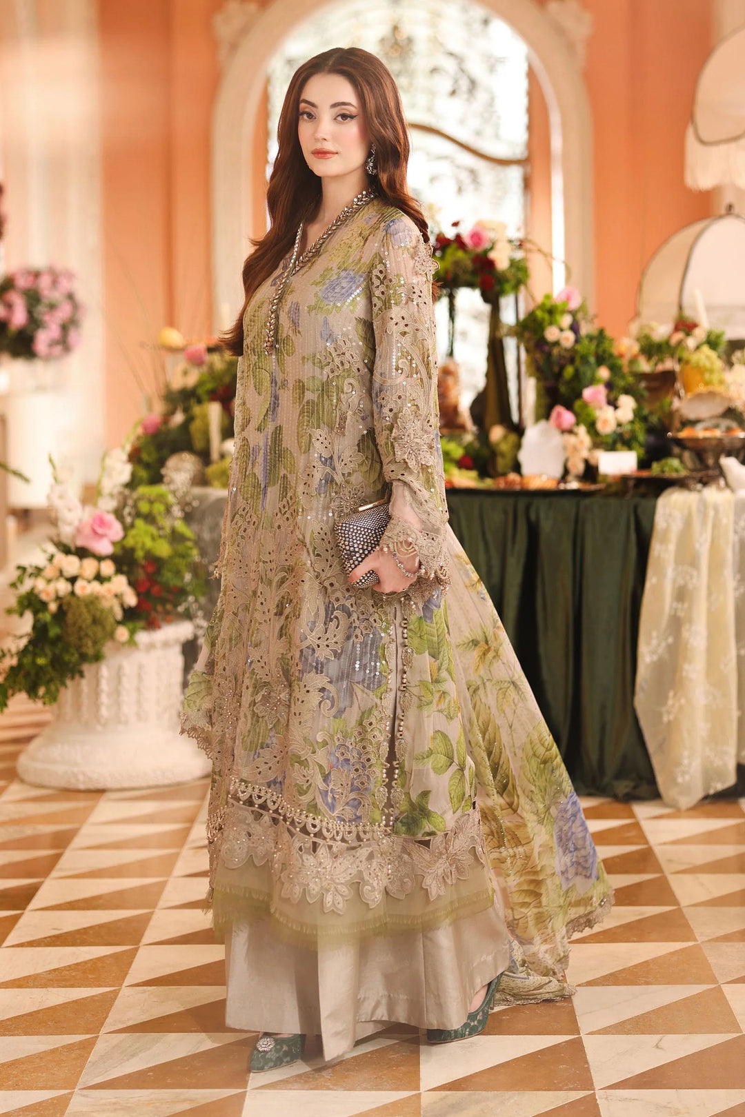 Maria B Unstitched Embroidered Chiffon 3 Piece Suit MB26UCF D3 - Festive Collection