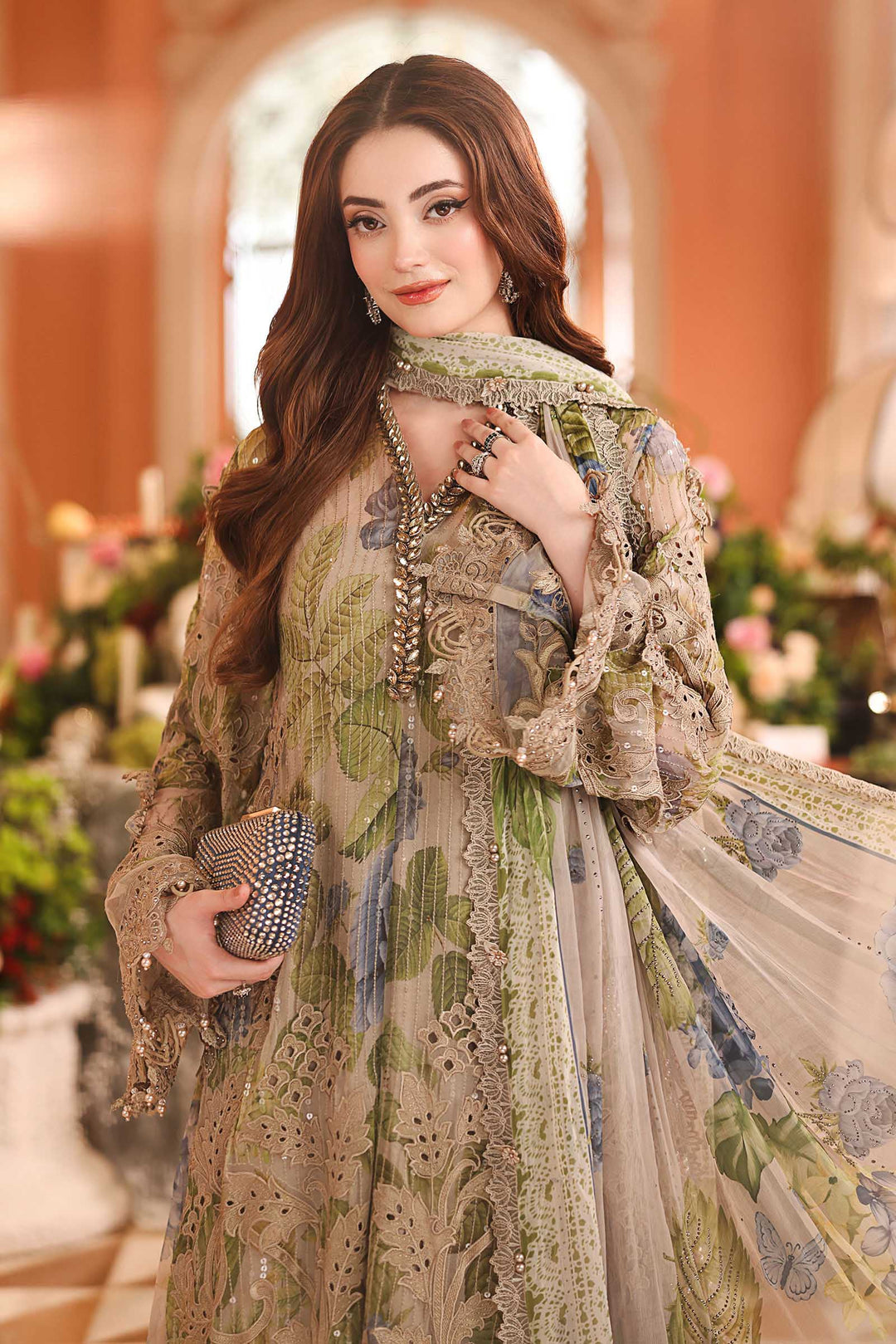 Maria B Unstitched Embroidered Chiffon 3 Piece Suit MB26UCF D3 - Festive Collection