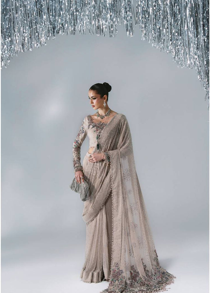Mbroidered by Maria B Unstitched Embroidered Raw Silk Saree Suit MB26UMW D3 - Wedding Collection