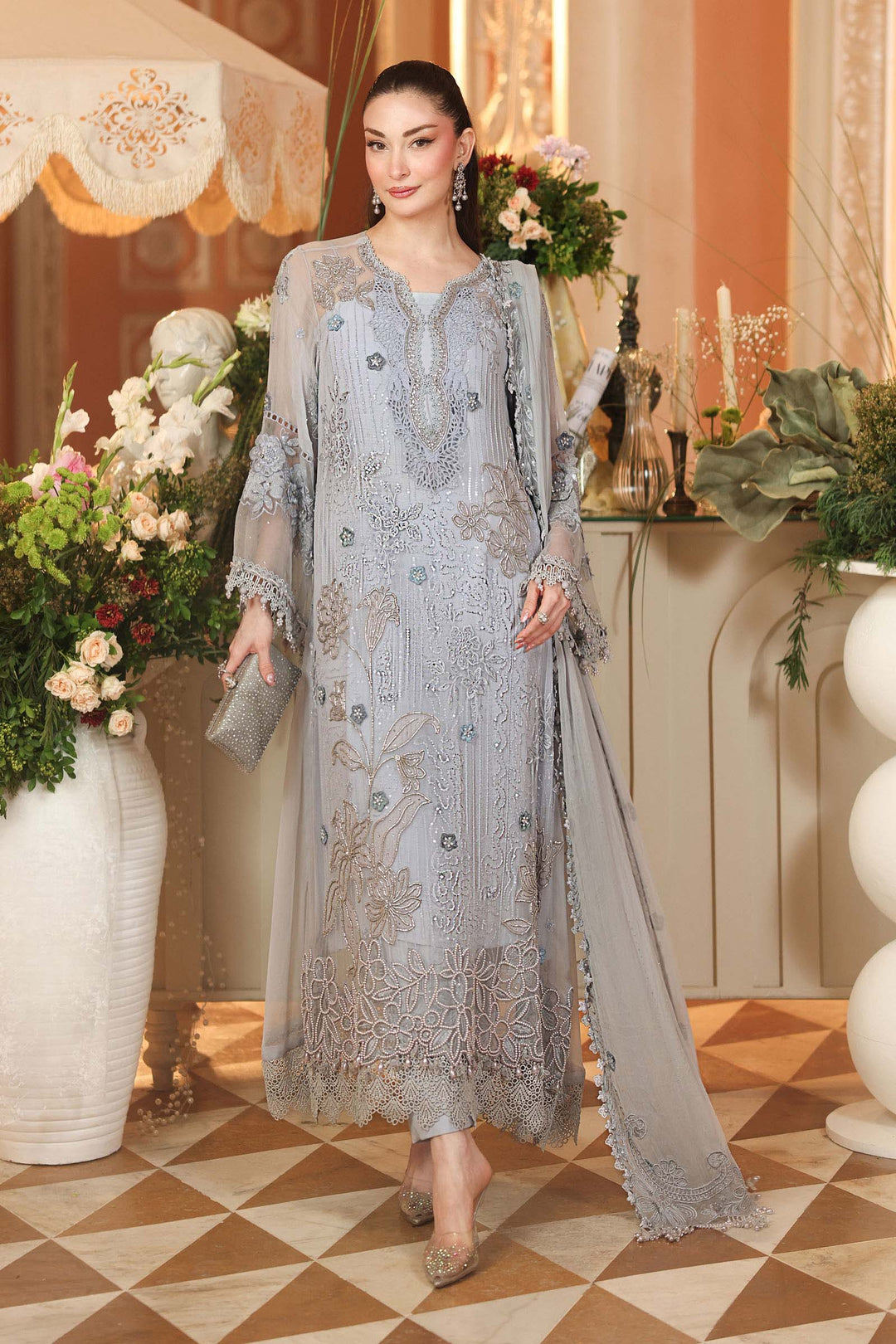 Maria B Unstitched Embroidered Chiffon 3 Piece Suit MB26UCF D6 - Festive Collection