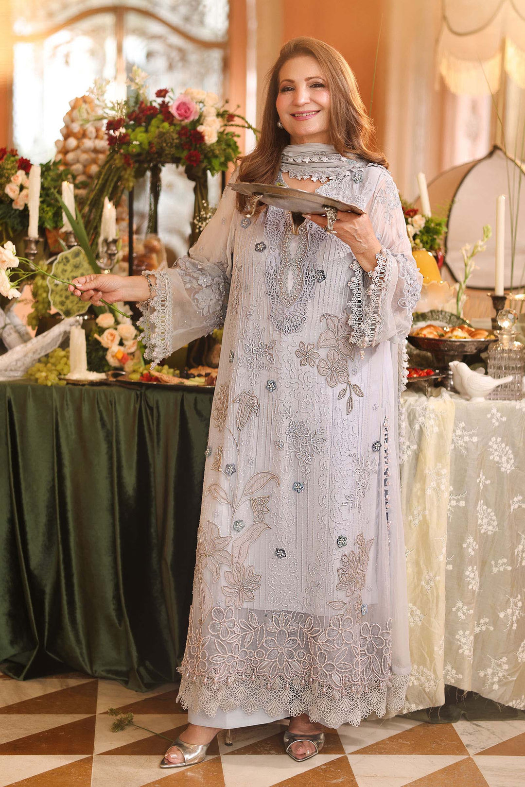 Maria B Unstitched Embroidered Chiffon 3 Piece Suit MB26UCF D6 - Festive Collection