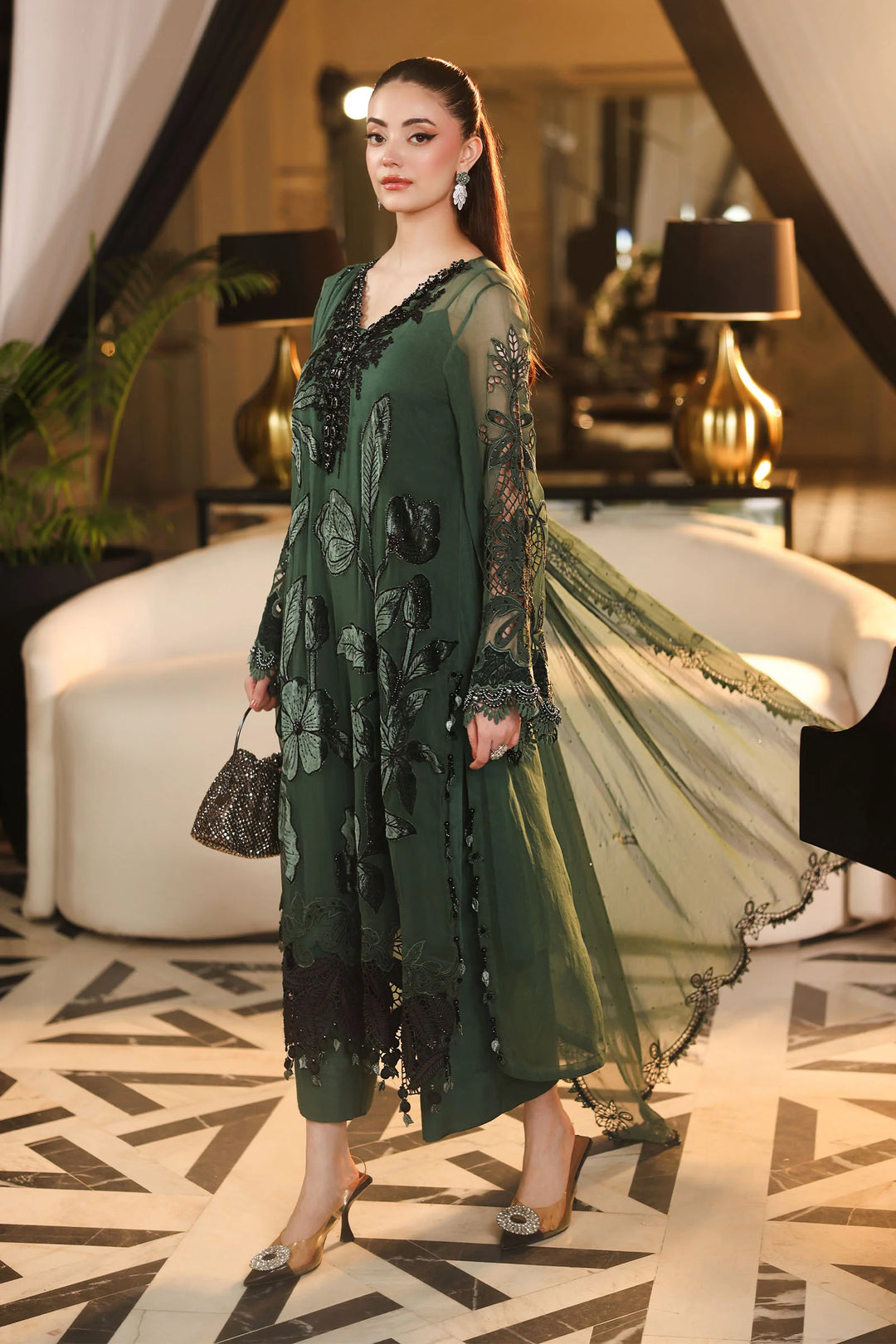 Maria B Unstitched Embroidered Chiffon 3 Piece Suit MB26UCF D7 - Festive Collection