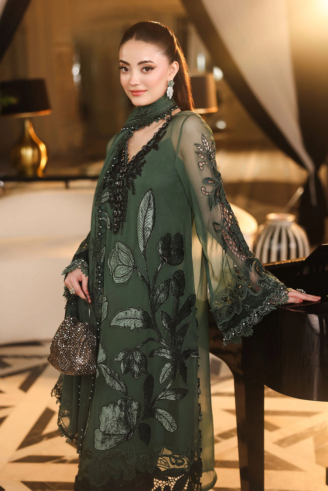 Maria B Unstitched Embroidered Chiffon 3 Piece Suit MB26UCF D7 - Festive Collection