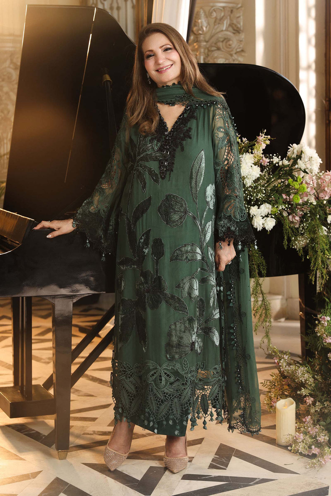 Maria B Unstitched Embroidered Chiffon 3 Piece Suit MB26UCF D7 - Festive Collection