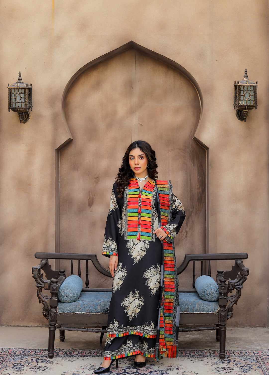 Daily Luxe by Style Up Women RTW Printed Poly Lawn 3 Piece Suit Midnight Mosaic - Casual Collection