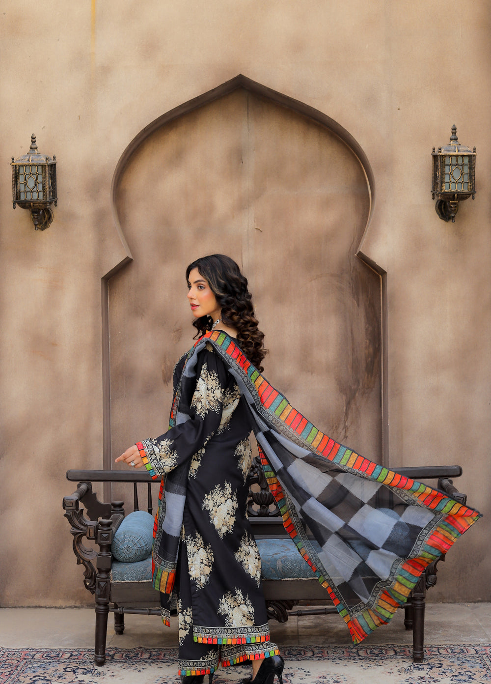 Daily Luxe by Style Up Women RTW Printed Poly Lawn 3 Piece Suit Midnight Mosaic - Casual Collection