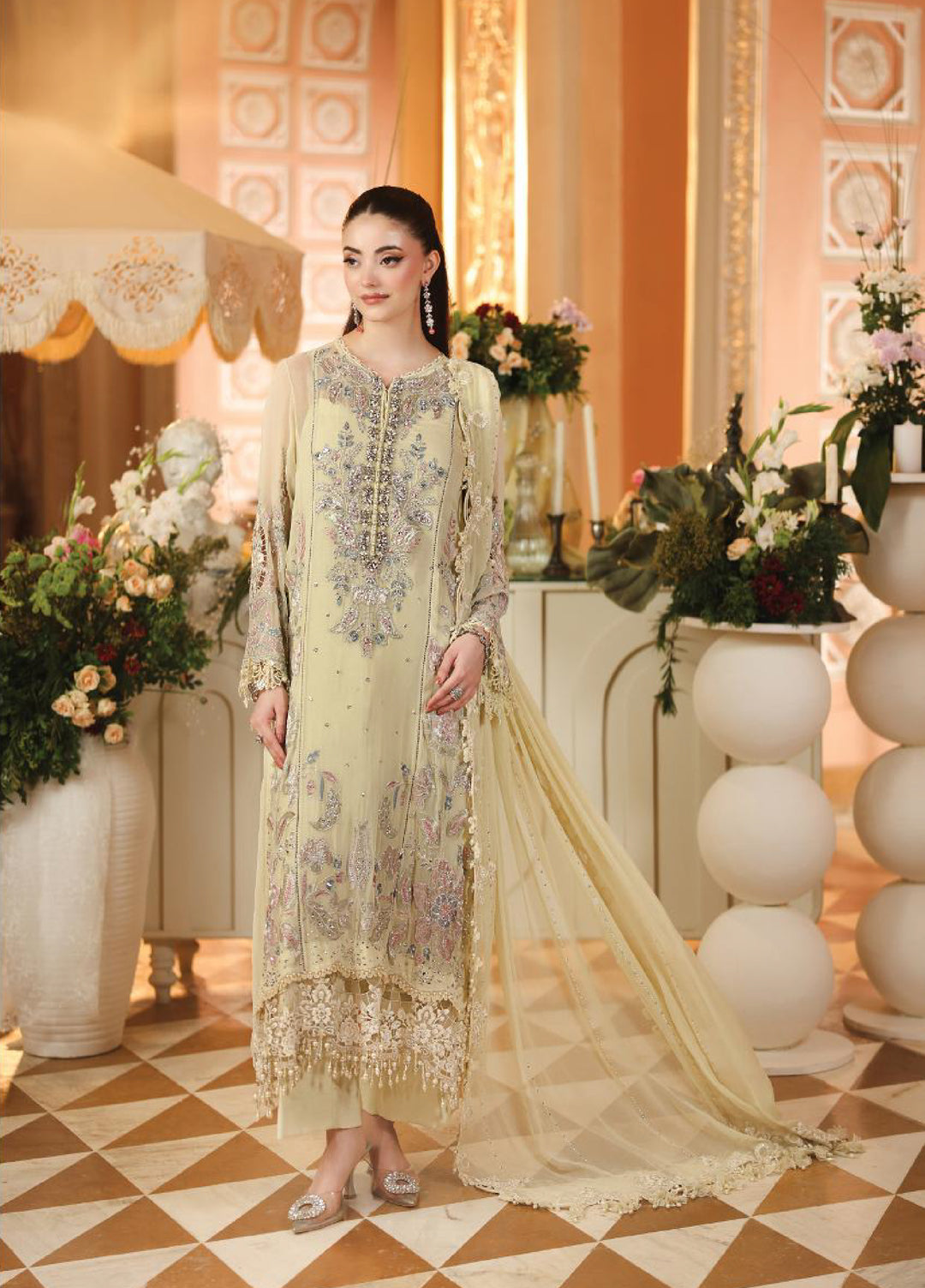 Maria B Unstitched Embroidered Chiffon 3 Piece Suit MB26UCF D8 - Festive Collection