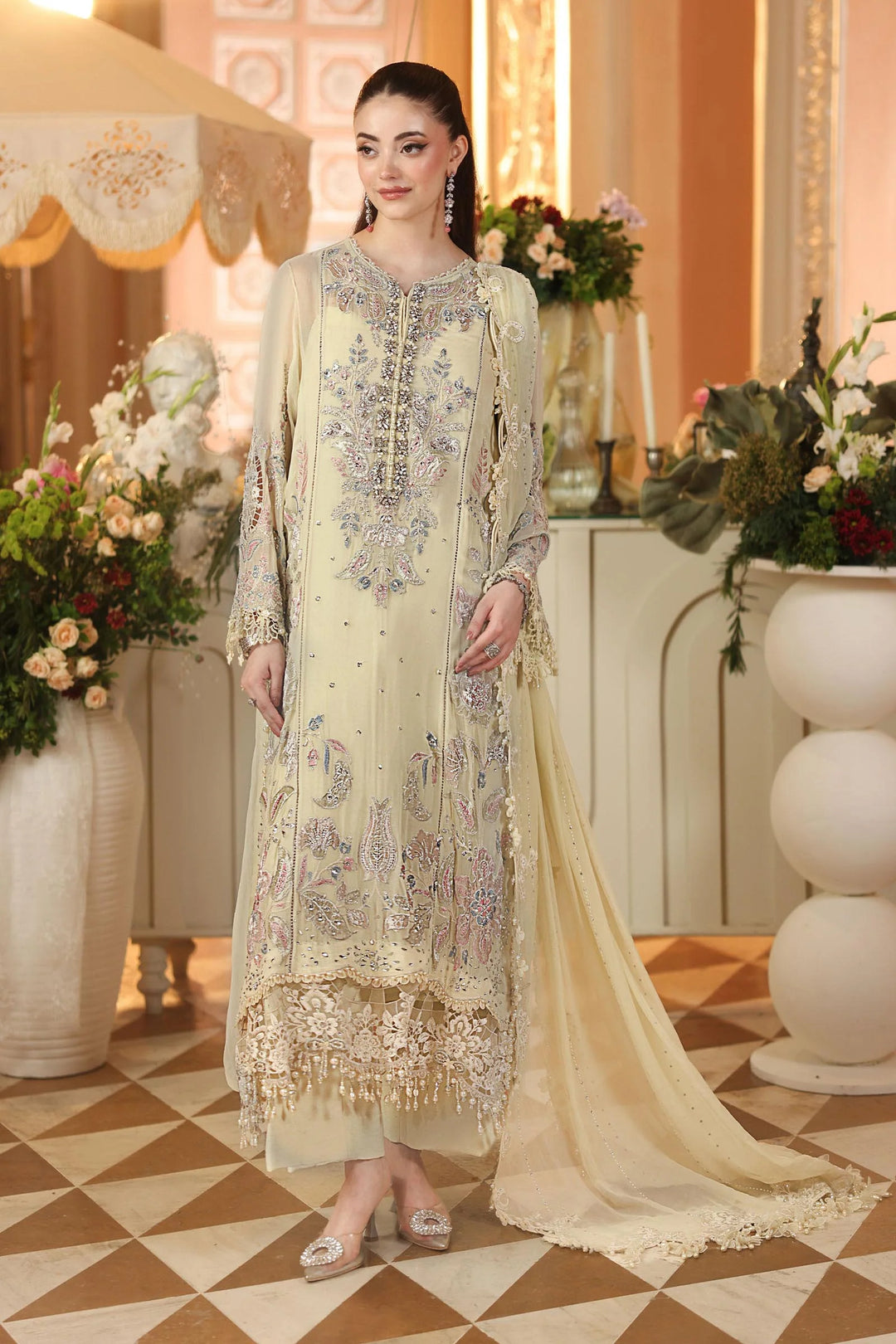 Maria B Unstitched Embroidered Chiffon 3 Piece Suit MB26UCF D8 - Festive Collection