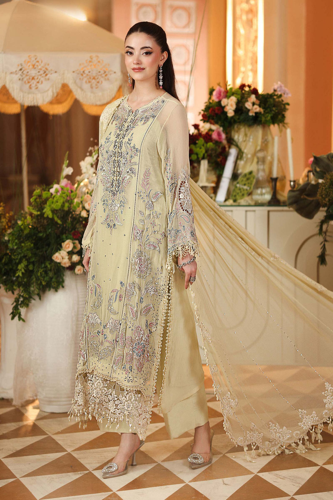 Maria B Unstitched Embroidered Chiffon 3 Piece Suit MB26UCF D8 - Festive Collection