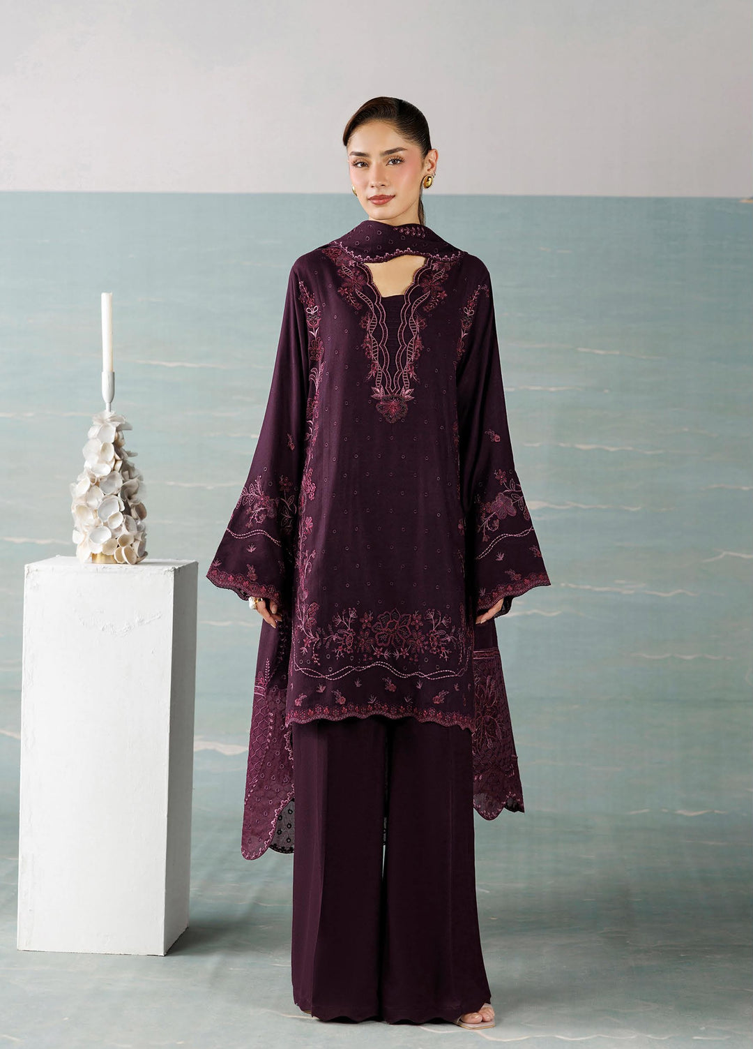 Miras by Daria Unstitched Embroidered Leather Peach 3 Piece Suit DN26UML DA-132 - Fextive Collection